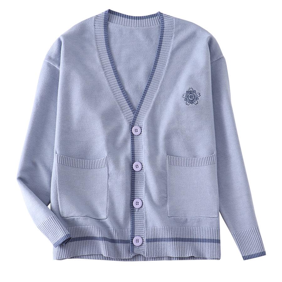 

Japanese JK Uniform Knit Cardigan: Floral Long-Sleeve Sweater for Students, Perfect for Spring, Autumn & Winter. Extra Large