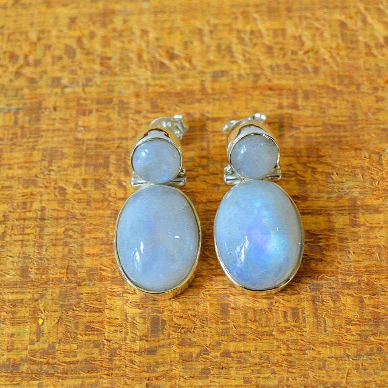 Solid 925 Sterling Silver Moonstone Gemstone Stud Earring Women Handmade Designer Stud Earring Gift For Her