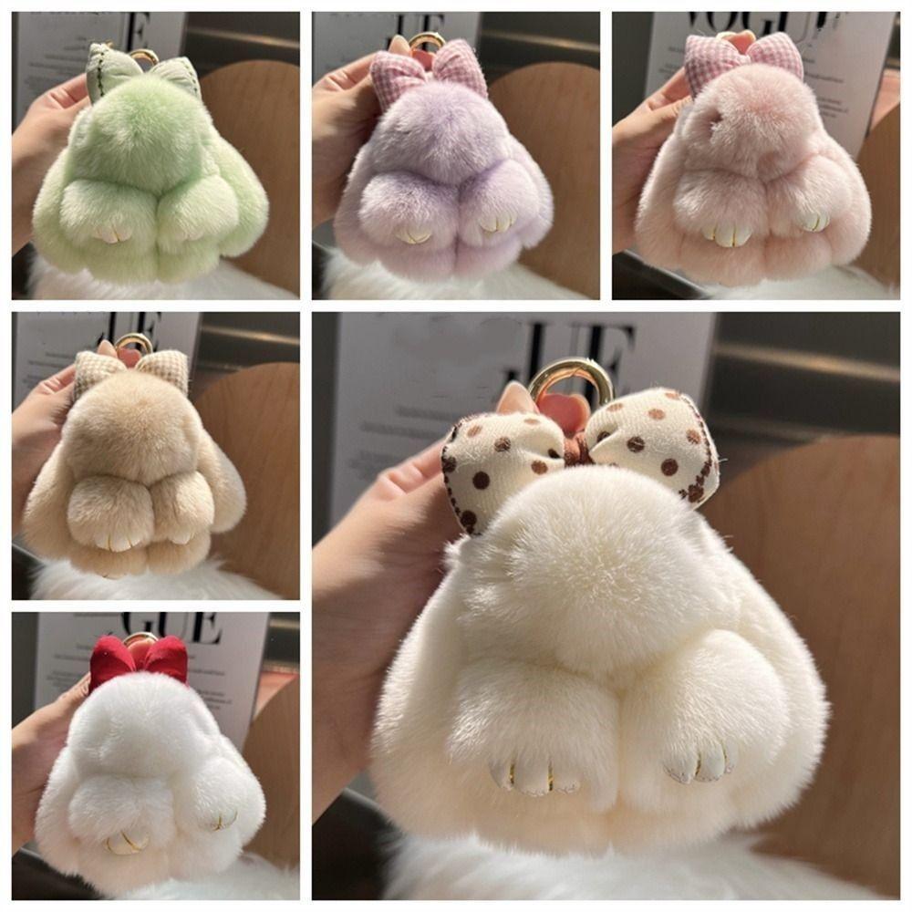 Hair Bow Bunny Keychain Pompoms Plush Rabbit Key Ring Rabbit Fur Keychain  Jewelry Gifts