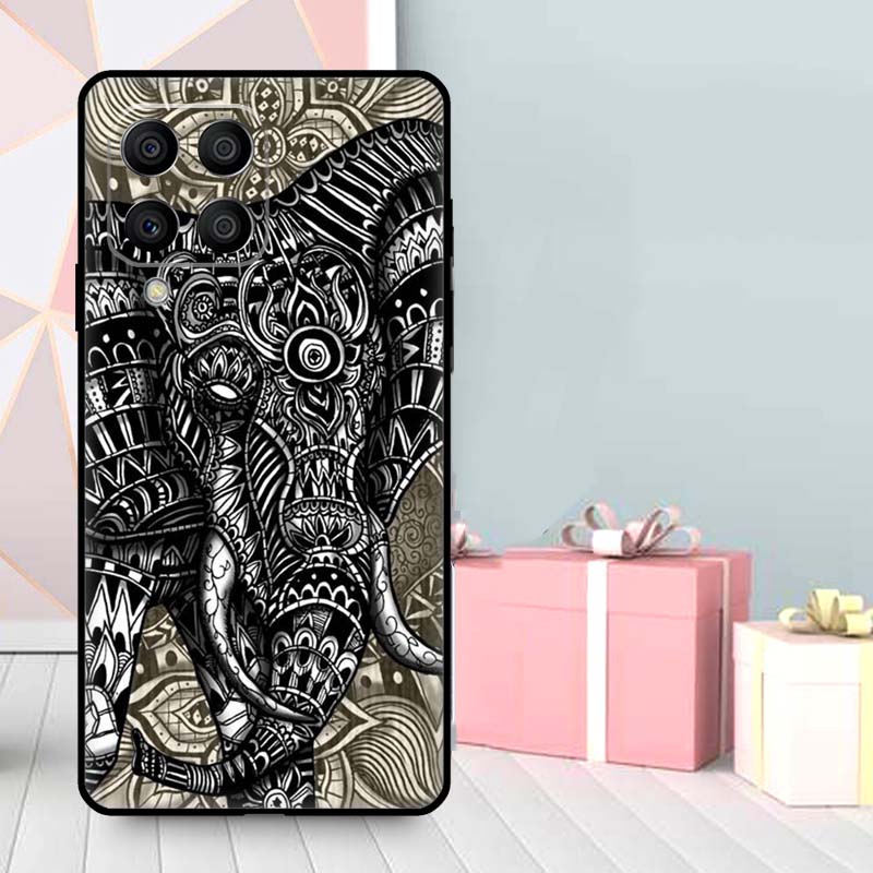 Elefant Blumig Tribal Hülle Für Samsung Galaxy M35 M56 M12 M06 M32 M52 M55 M15 M11 M13 M14 M16 M36 M31 M53 M34 M54
