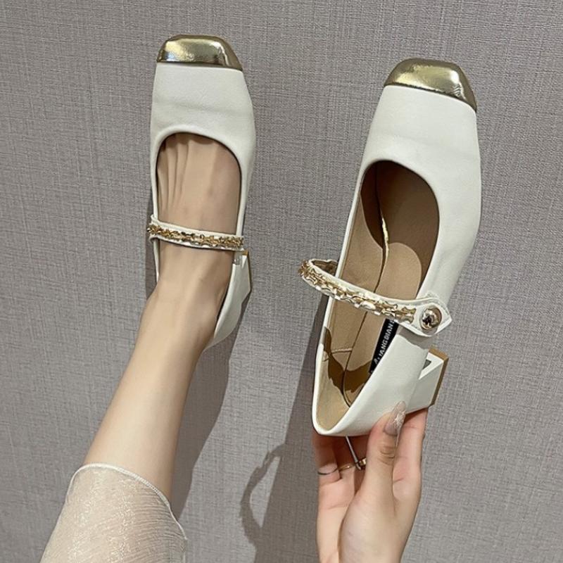 

Fashion Round Toe Women Pumps Shallow Slip on Crystal Belt Buckle Square Mid Heeled Black Beige Brown Sexy Party Office Shoes Woman 36 бежевый