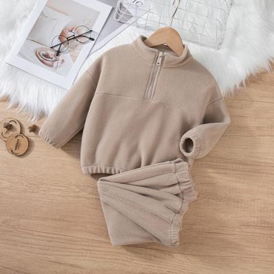 Children's and Baby Boy's Fleece Set Half-Zip Sweat Two-Piece Set 1-7 Years Old Autumn and Winter Set