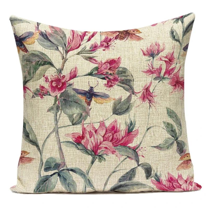 Flower Pattern Decorative Sofa Seat Cushion Cover Fresh Floral Print Pillowcase Home Decor Square Custom Throw Pillows Cover