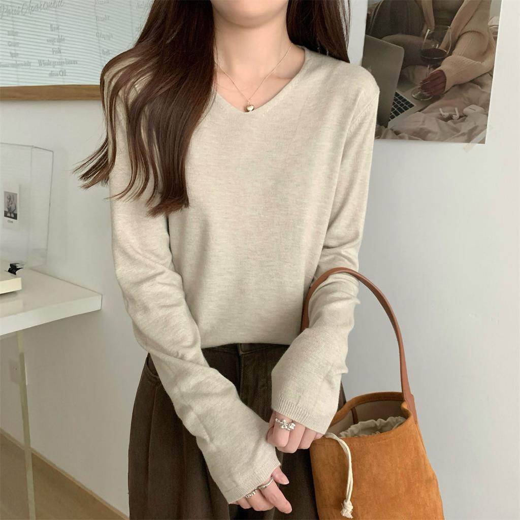 Dopamine collar soft waxy sweater women's inner knitted sweater autumn and winter casual lazy long-sleeved basic bottoming top