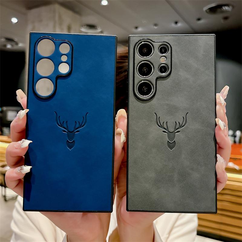 For Samsung S25 S21 S22 S23 FE S24 Ultra Plus Soft Leather Deer Head Back Cases For Galaxy A56 A36 A26 A16 A55 A54 A53 A34 Cover
