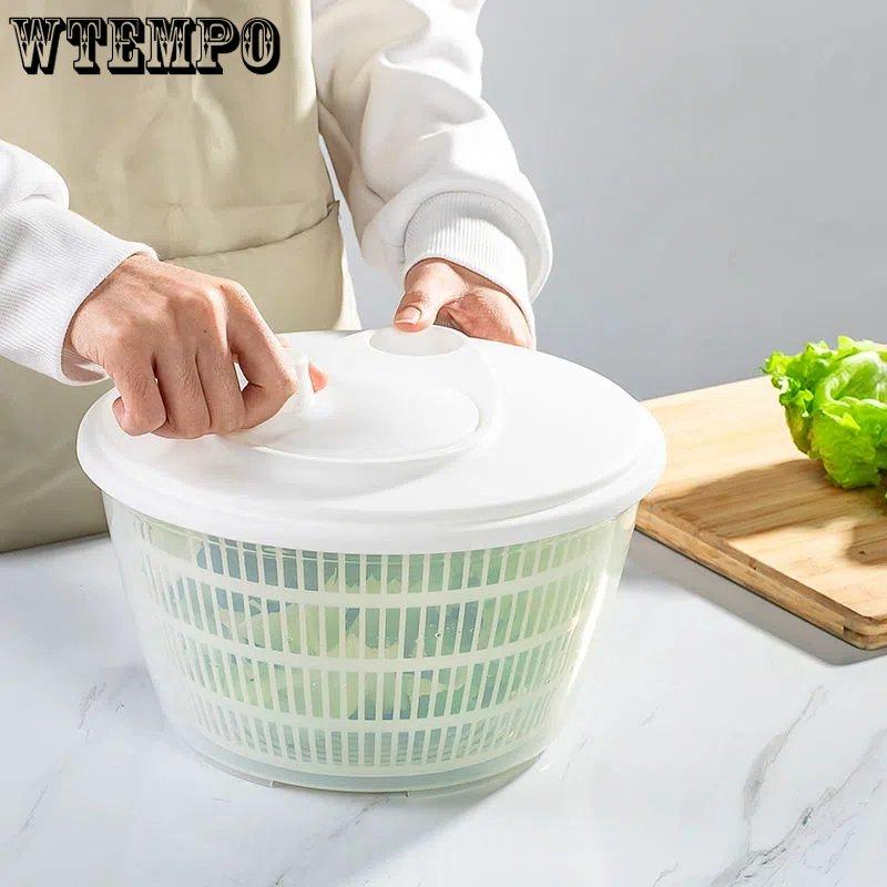 WTEMPO Household Vegetable Dehydrator Semi-automatic Wash Basin Salad Fruit Drain Basket Kitchen Manual Water Thrower