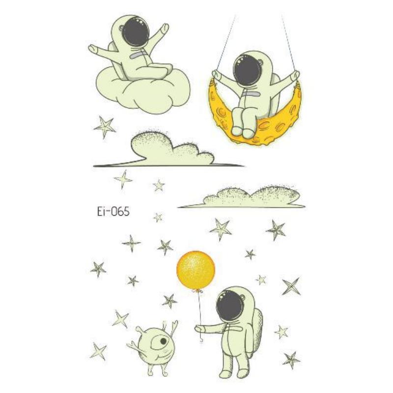 Waterproof Children's Luminous Sticker Aerospace Universe Astronaut  Cartoon Tattoo Sticker Fake Tattoo for Woman