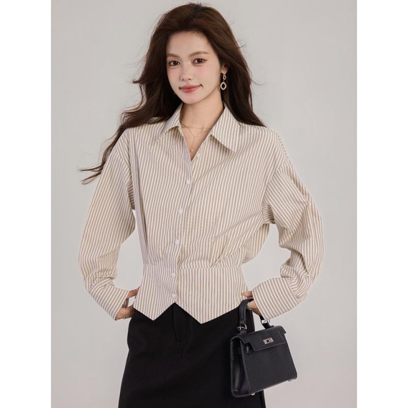 Elegant French Stripe Slimming Blouse - Spring 2026 Professional Women's Top