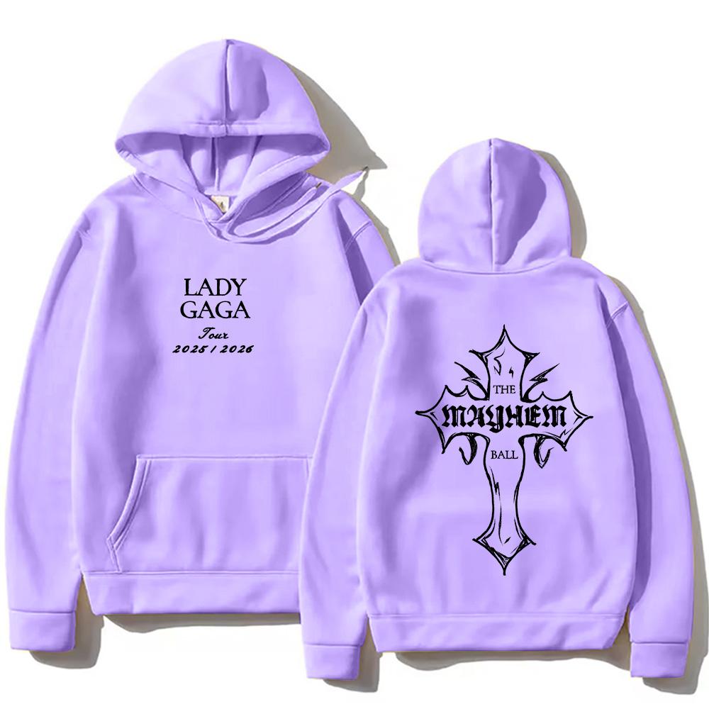 Lady Gaga Fashion Hoodies Lady Gaga MAYHEM Cross Cutoff Print Sweatshirt Fall Retro With Hooded Clothing Unisex Loose Streetwear