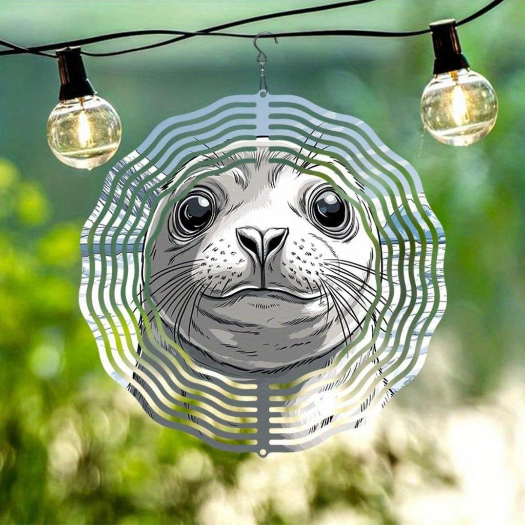 2D Metal Wind Turbine Decor – Glacier Seal Pattern Design, Outdoor Garden & Terrace Ornament for Courtyards, Balconies