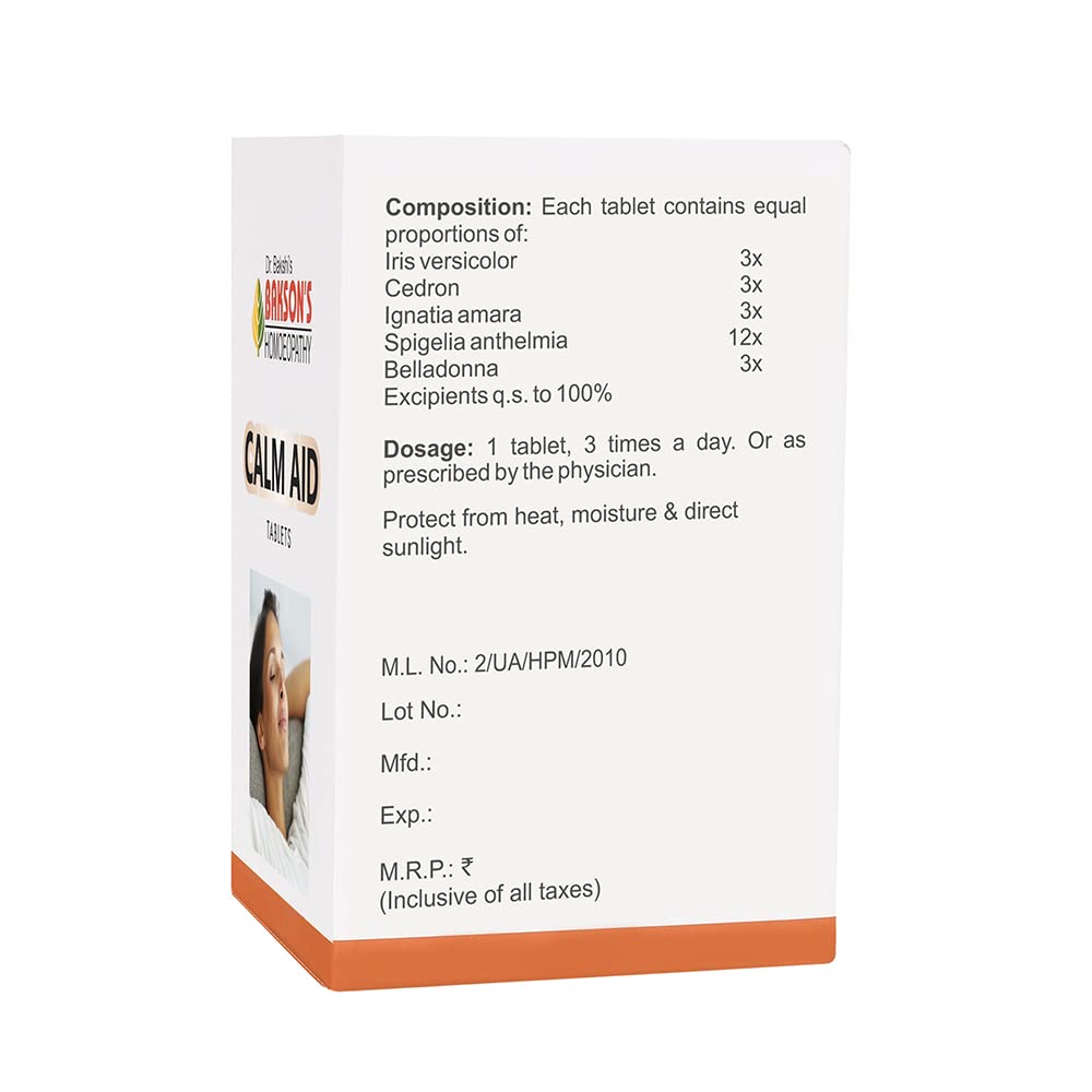Bakson's Homoeopathy Calm Aid Tablet 75 Tabs for Focus Energy and Relaxation  Pack