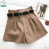 Casual Comfortable Elegant  Shorts With Belt Women's Slim Wide Leg A-line Shorts