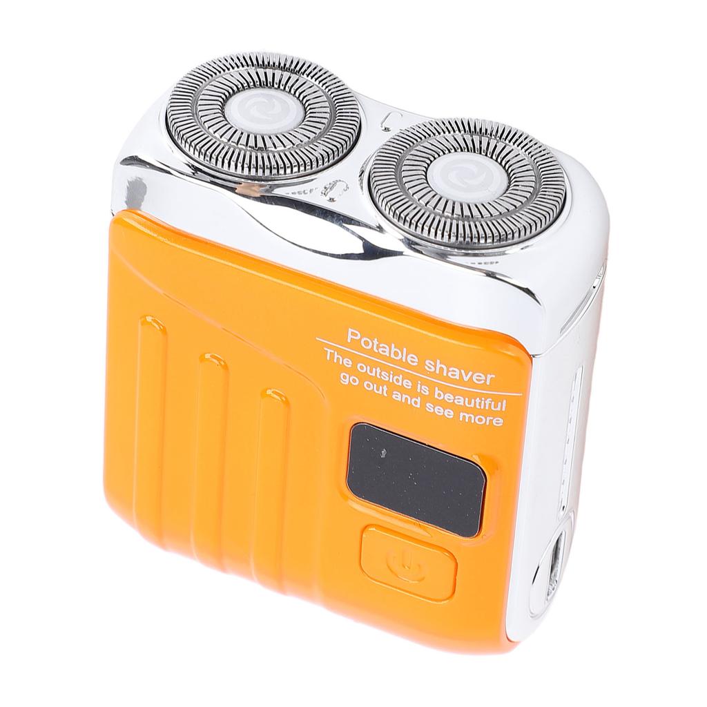 Mini Rotary Beard Trimmer with Power Display Washable Magnetic USB Rechargeable Compact Electric Mustache Trimmer for Travel Orange