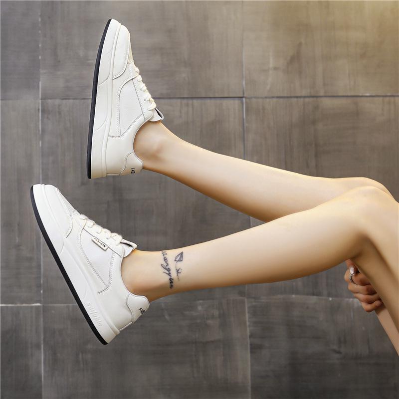 Women's White Versatile Sneakers - Flat, Thick Sole, Stylish 2025 Design for Spring and Autumn