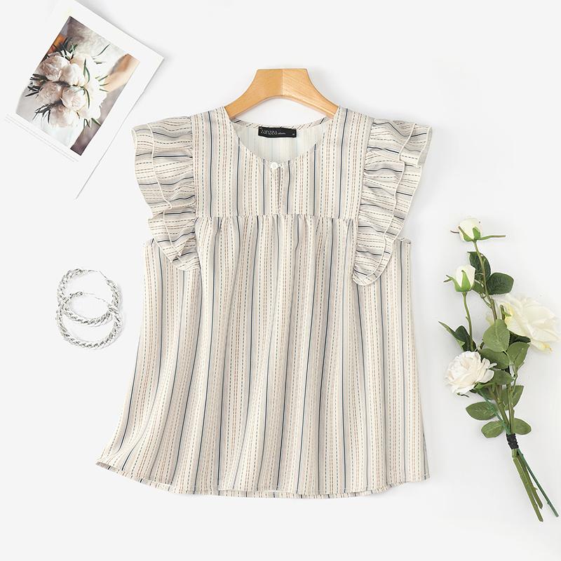 

ZANZEA Женские летние повседневные майки без рукавов с круглым вырезом и принтом S хаки