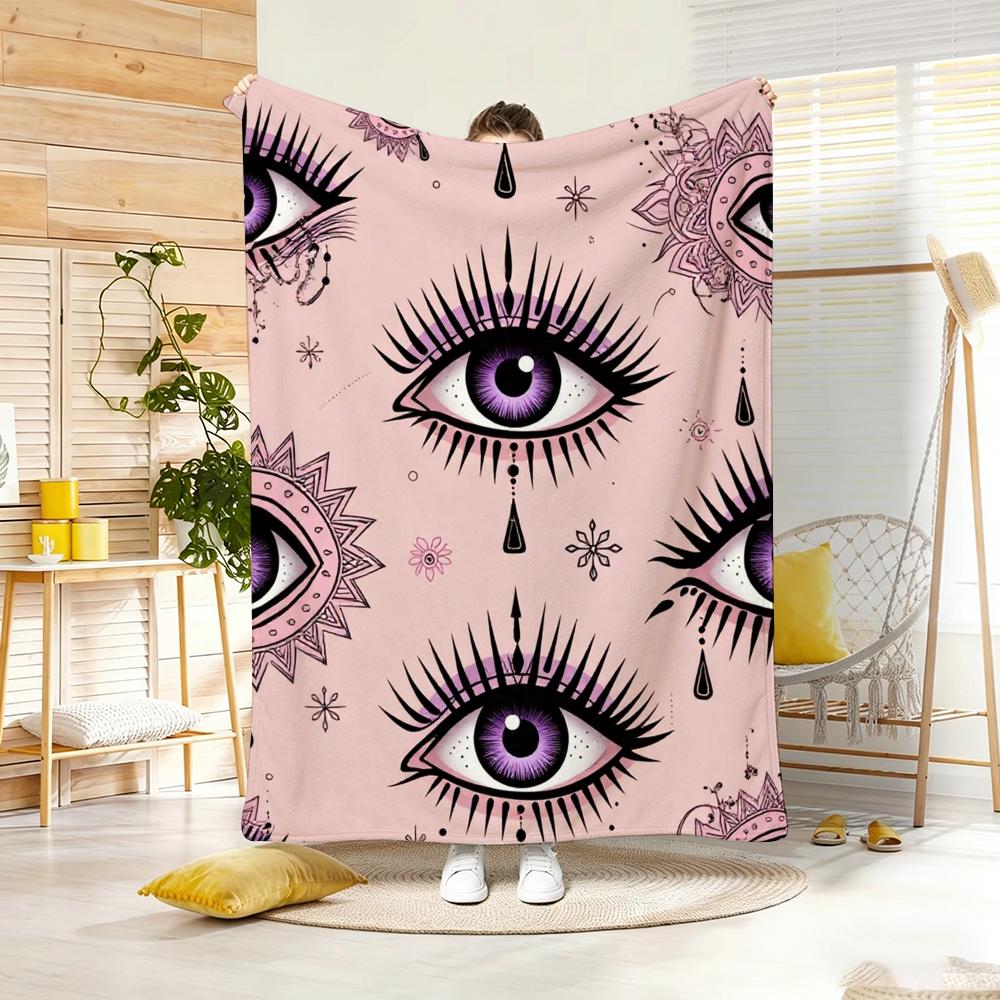 Classic motif E-Evil Eye Throw Lightweight 240g Flannel Blanket Soft Skin-friendly for Summer Cooling