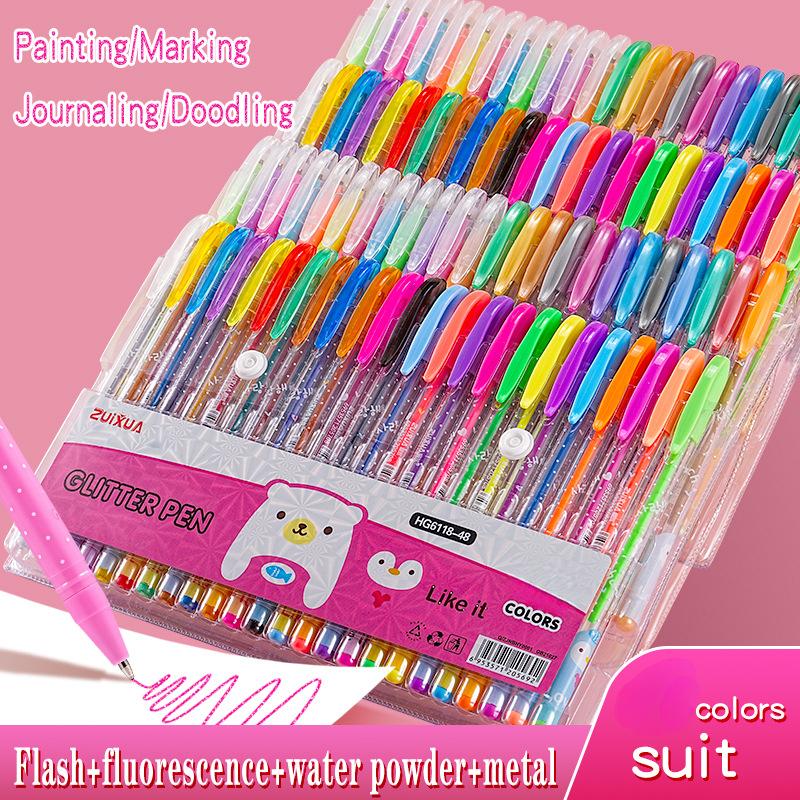 24pcs Metallic Glitter Color Pens, 24 Watercolor Markers. Fine-tip Pens Suitable for Drawing and Doodling, Ideal for DIY Photo Albums, Black Cards