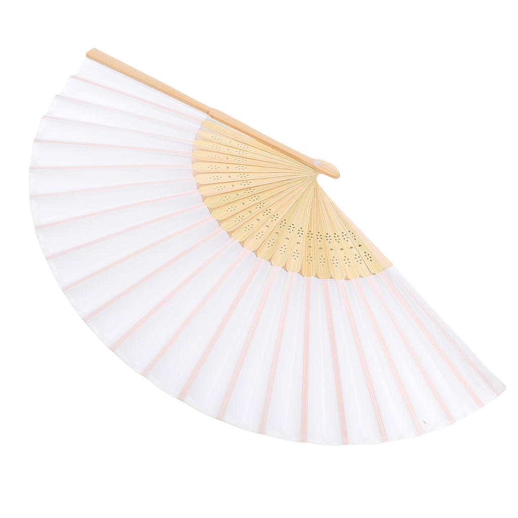 Folding Hand Fan 21cm Blank Silk Fabric Bamboo Folded Hand Fan for Wedding Daily Use