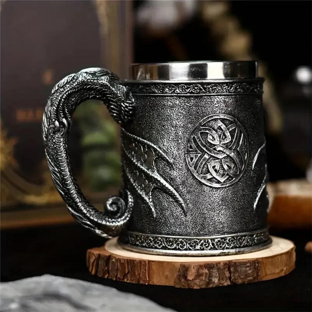 Crimson Dragon Goblet Dragon-themed Mug Dragon Resin Stainless Steel Beer Mug 600ml Retro Tankard Coffee Cup Tea for Fantasy