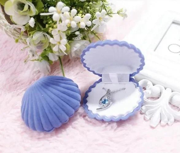

Creative Sweet Shell Shape Gift Box Holder Jewelry Box Velvet Wedding Engagement Ring Box For Earrings Necklace Bracelet Display синий