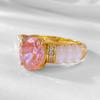 Luo Xi Temple 2024 Ice Flower Cut Ring: S925 Sterling Silver, White Mother-of-Pearl, Padparadscha, High Carbon Diamond, 7x9mm.