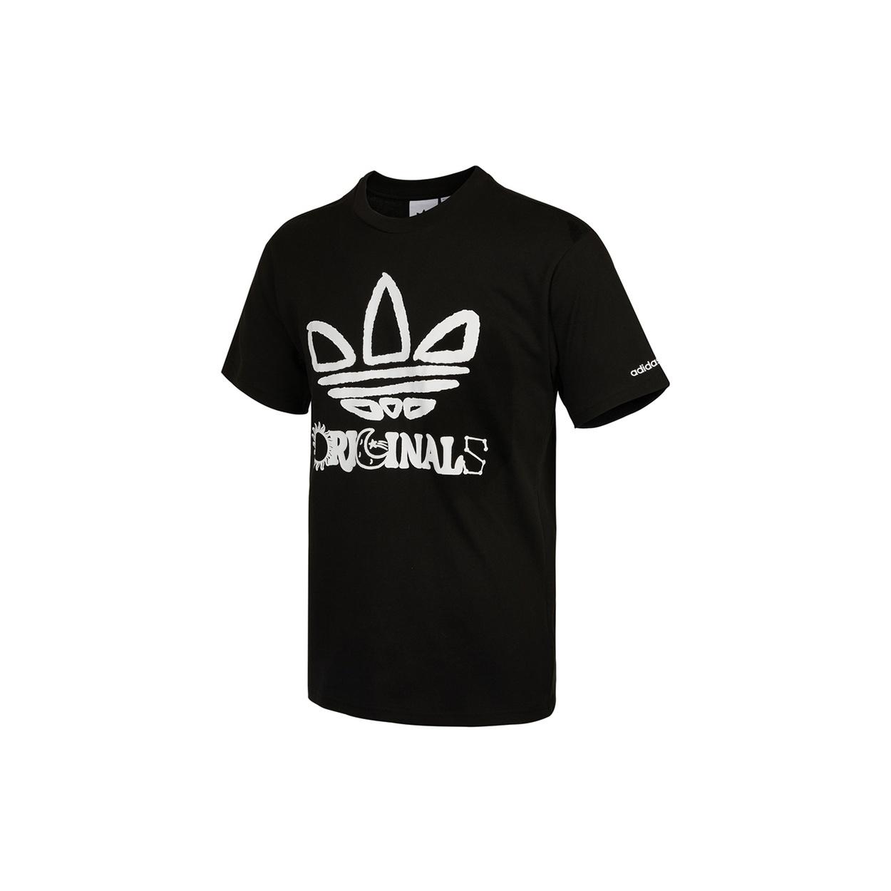 adidas originals Trefo Graffiti Logo Printing Sports Short Sleeve Black Men s H32312 S