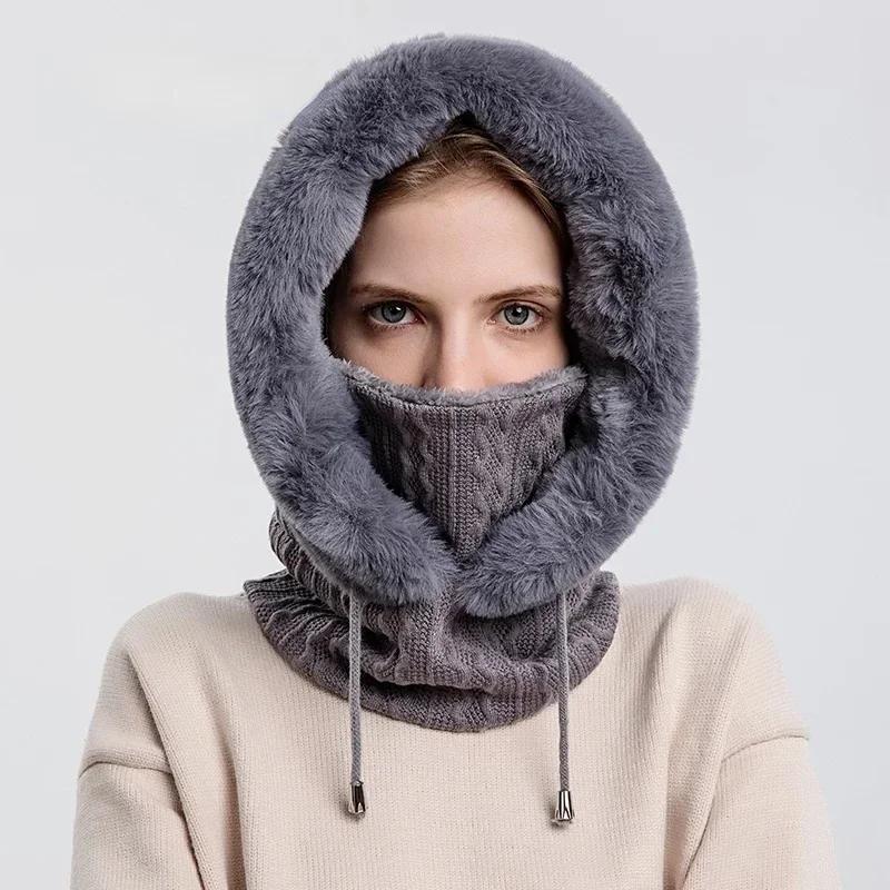 Winter Hat Outdoor Cycling Head Cover Anti-Cold Ski Cap Warm Balaclava Integrated Cold-Proof Hooded Hat серый