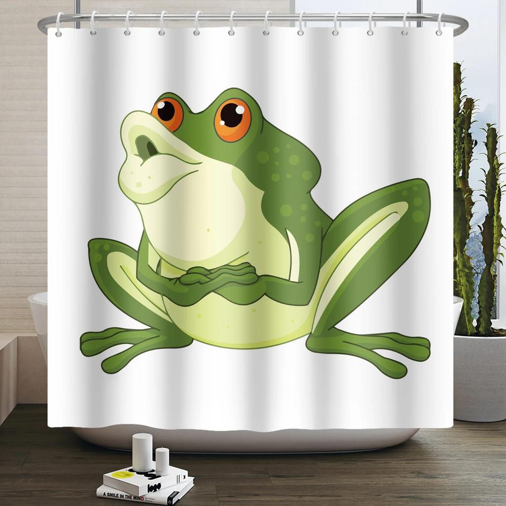 Lustiger Frosch Duschvorhang für Badezimmer Pilz Schmetterling Floral Grüne Pflanze Cartoon Tier Wasserdicht Polyester Duschvorhang