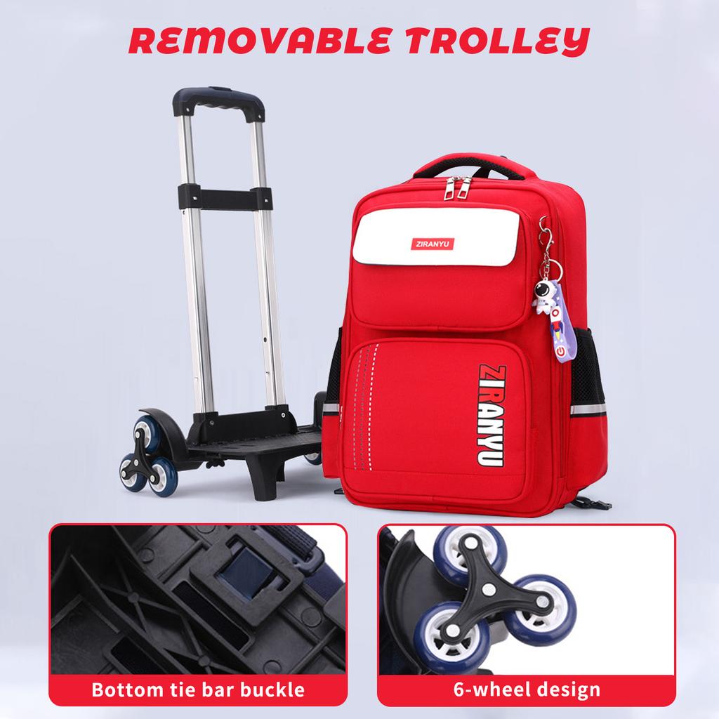 School Bag With Wheels Rolling Backpack for Kids Wheeled School Bag 6 Wheels Trolley Bookbag Carry On Luggage with Lunch Bag