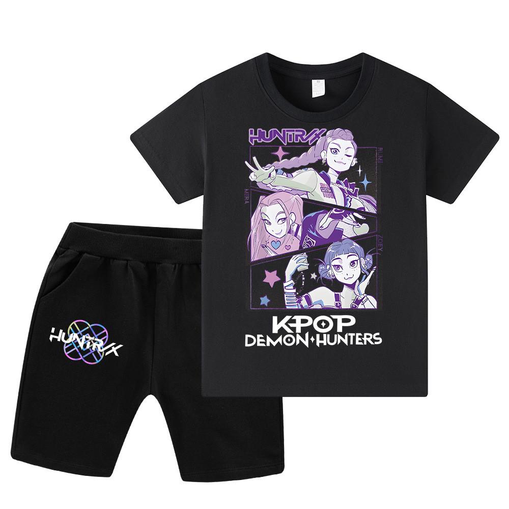 WA1198 Kids Boys Girls Kpop Rumi Zoey Mira Print Short Sleeves T-shirt Shorts Pants Sets