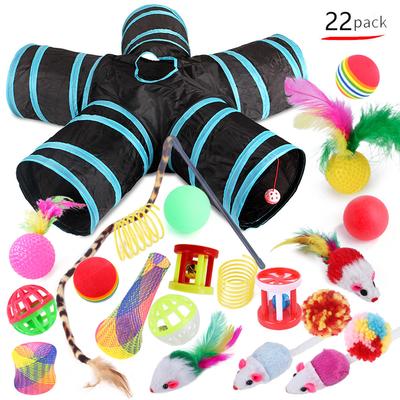 22 Pack Pet Cat Toys Interactive Combination Set Cat Toy Funny Cat Stick Sisal Mouse Bell Ball Tunnel Supplies Kitten Toys