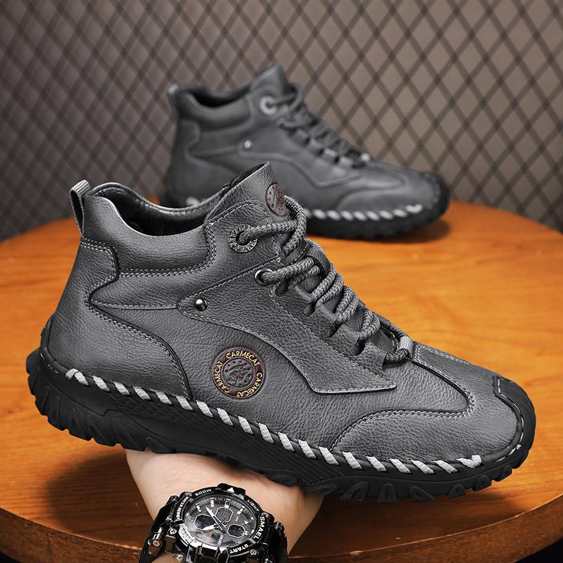 Men's High-top Leather Boots Casual Sneakers Winter Plush Shoes Snow Boots