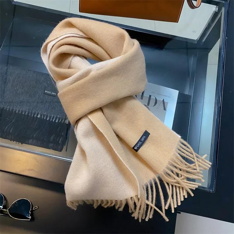 High Quality Soft Warm Thick Scarf Women Men 100% Wool Double-sided Tassel Muffler Male Female Thermal Classic Shawl Ladies