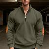 New Men's Autumn Casual Corduroy Solid-Colour Elbow-Patch Zip-Up Hooded Sweatshirt with Stand-Up Collar