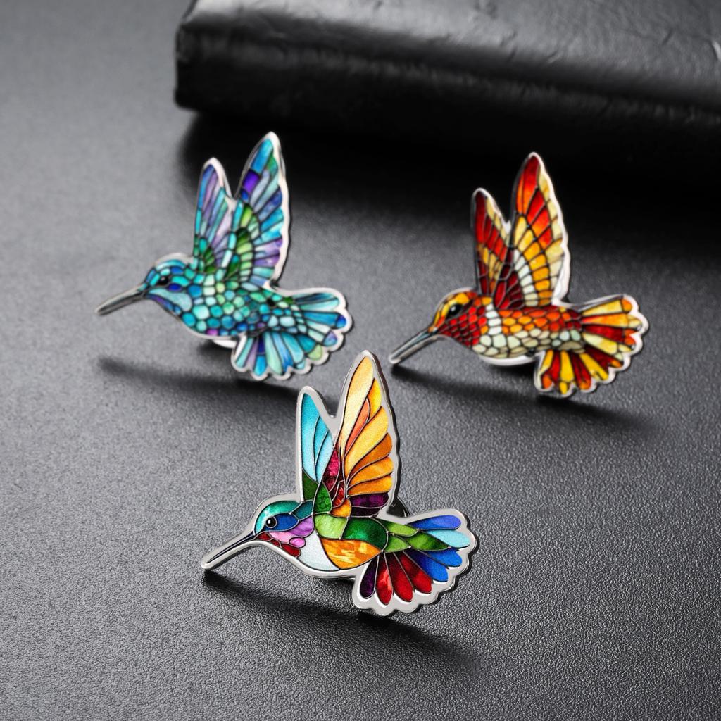 Teamer Hummingbird & Garland Stainless Steel Charms Brooch For Women Men Style Colorful Bird Suit Badge Pin Accessories Gift