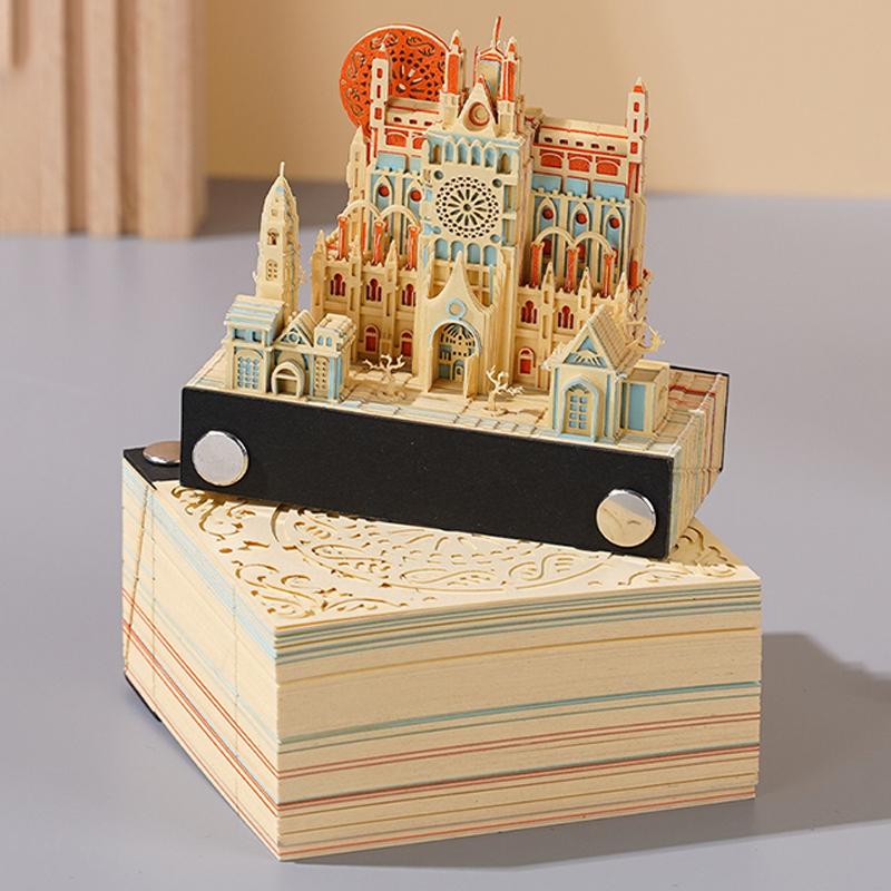 Desk Calendar,2024 Calendar Memo Pad,Creative Desk Calendar Diy Notes Notepad,3D Art Calendar Paper Carving Gift House Sculpture