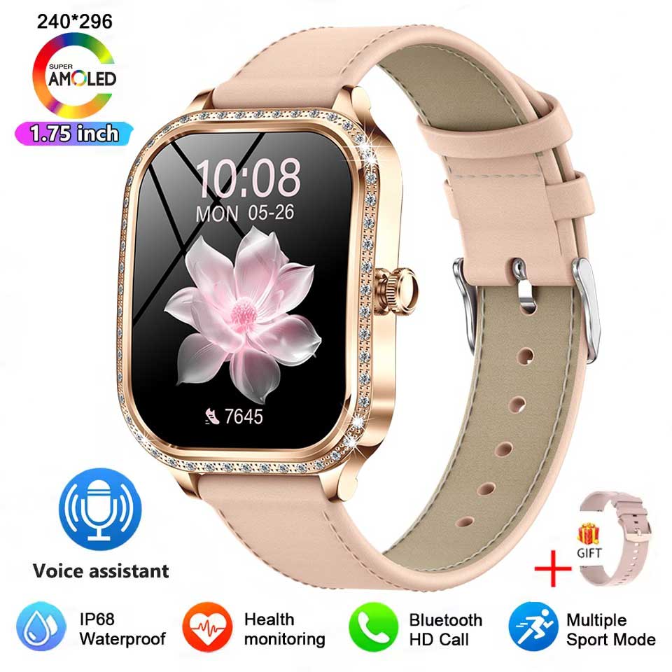 2025 New GPS Track Smart Watch Ladies 466*466 HD Screen Heart Rate Blood Pressure BT Call Smartwatches Women For Android IOS
