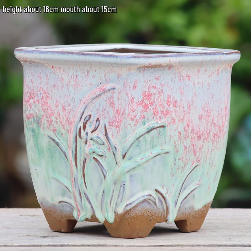 Handmade Terracotta Succulent Pot, Large Square with Gloss Glaze and Breathable Design.