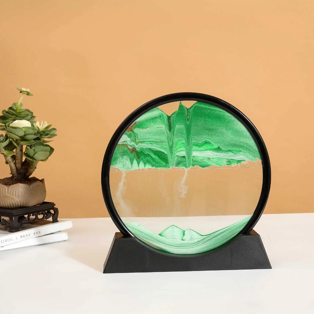 3D Sandscape Moving Sand Art Picture Quicksand Craft Round Glass Deep Sea Liquid Hourglass Flowing Sand Painting Home Decor Gift