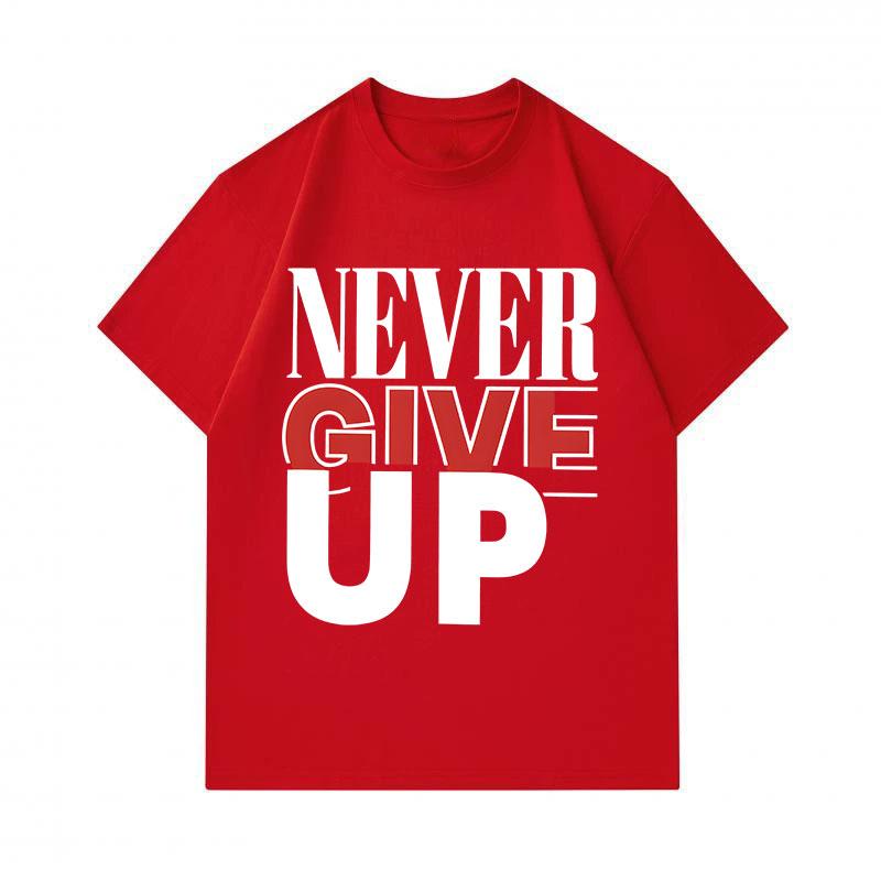 Men's 100% Cotton Crew Neck Short Sleeve T-Shirt, Never Give Up Inspirational Letter Print Casual Soft Breathable Regular Fit Summer Tee for Daily Wea