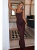 Women's Spring Slim Fishbone Strappy Long Dress - Solid Color Hip-Hugging Design
