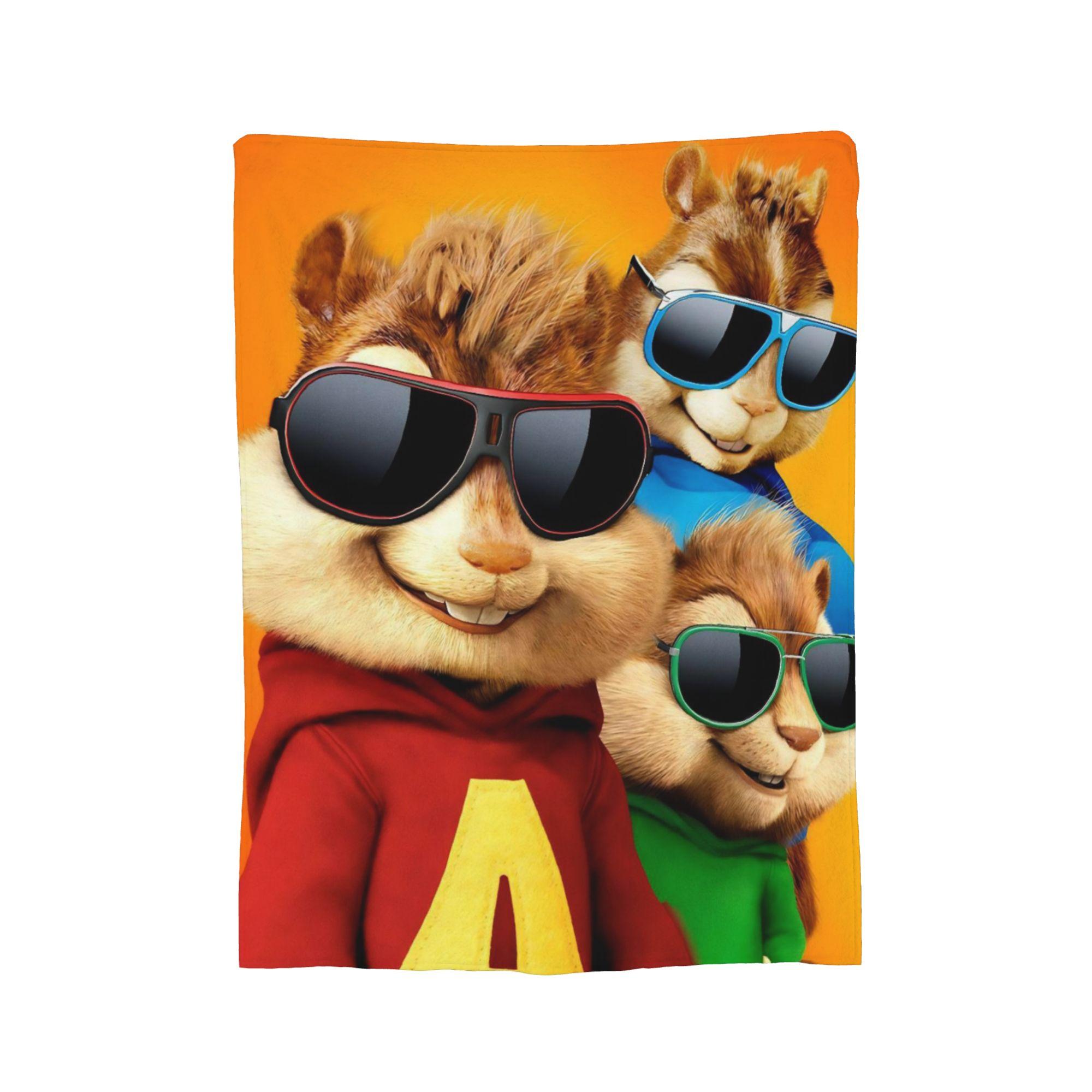 

A-Alvin and the Chipmunks Knitted Blankets Tunes Flannel Throw Blankets Summer Air Conditioning Printed Lightweight Bedspreads, 150x200cm