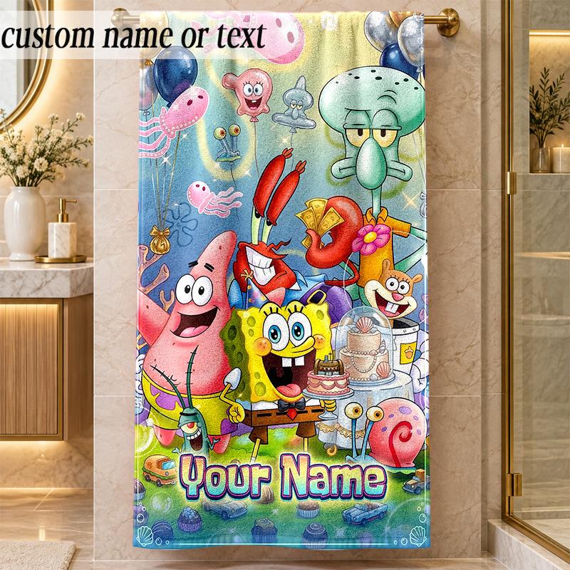 Beach TowelSpongeBob Custom Name Text Personalized Soft Towel for Beach Pool Indoor Home Decor Gift