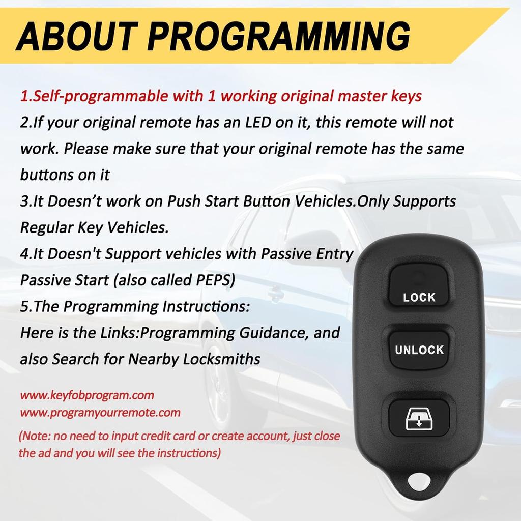 Key Fob Replacement for 1999-2009 Toyota 4Runner/ 2001-2007 Sequoia Car Keyless Entry Remote Control,HYQ12BBX HYQ12BAN,4 Buttons,2Pcs