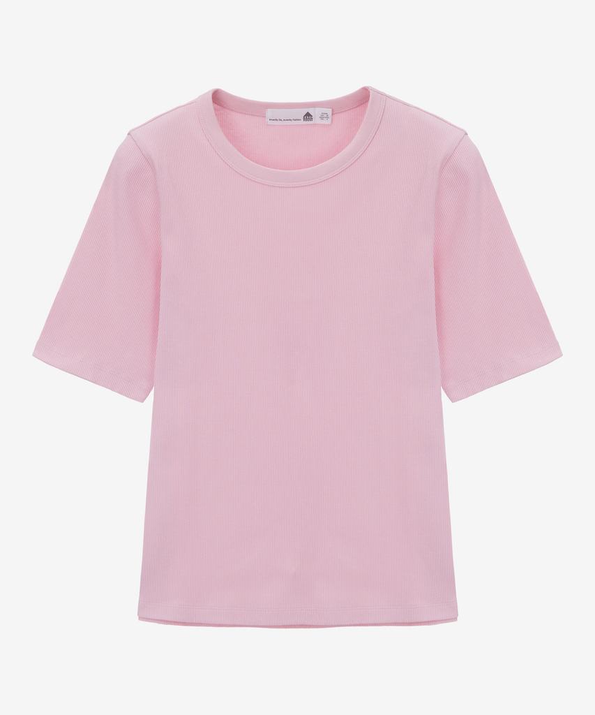 BASIC HOUSE Women'S Ribbed Short Sleeve T-Shirt Pink Lyts3201