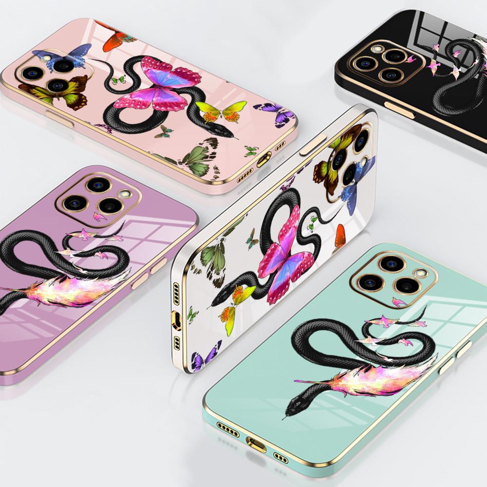 

N77 Бабочка Черное золото Змеиное покрытие края Мягкие чехлы для телефонов из ТПУ для Samsung A54 A13 A14 S24 Plus S23 Ultra S20 S21 FE A55 A05 A52s Противоударный чехол