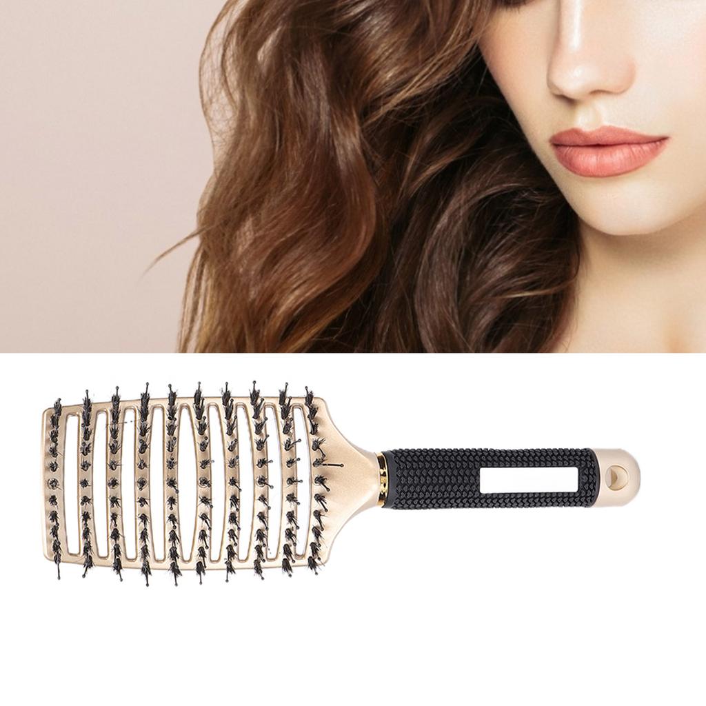 Curved Detangler Brush Nylon Professional Hair Paddle Detangling Brush for Hair Styling Gold