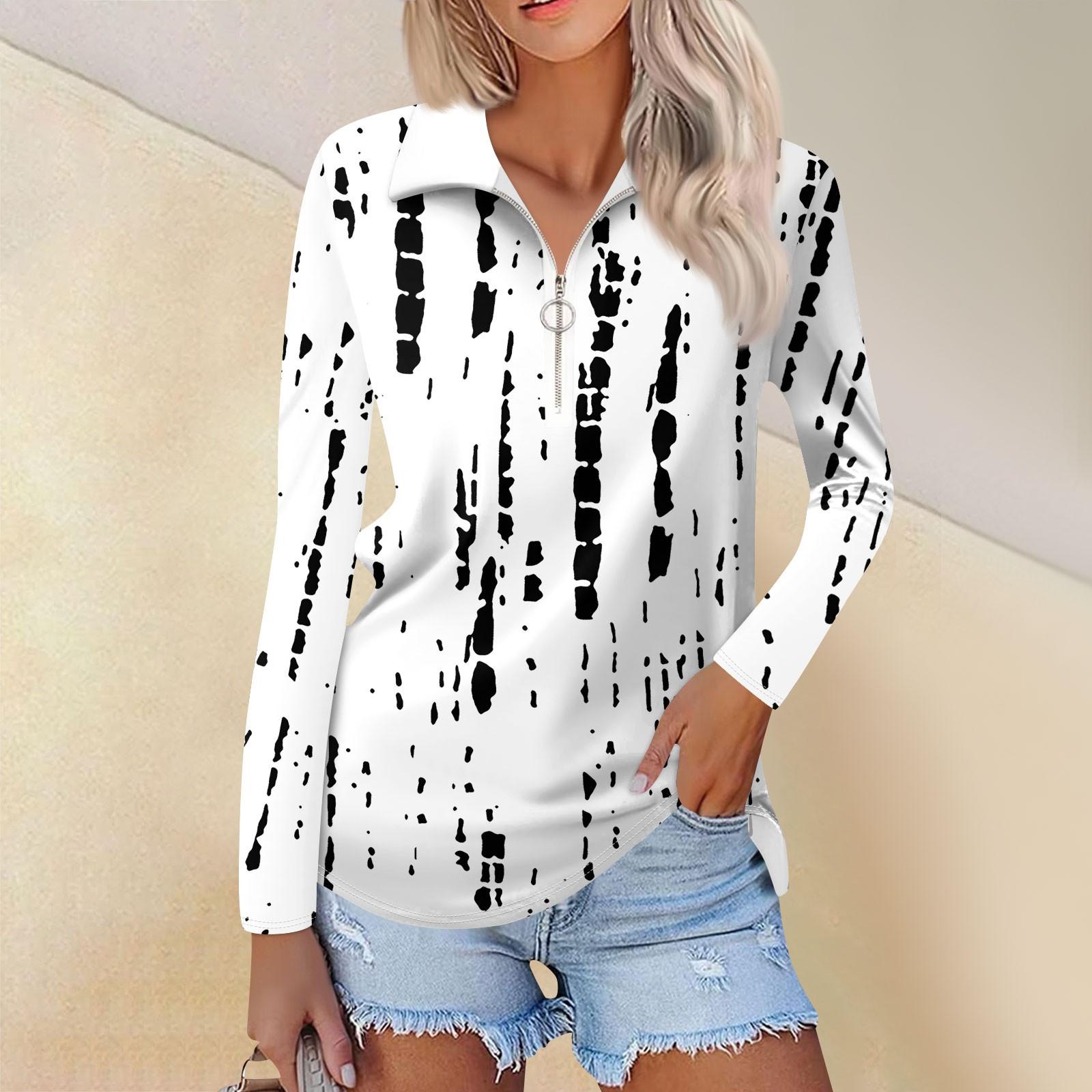 

Женская весенняя и модная повседневная рубашка с принтом на молнии с V-образным вырезом и длинным рукавом XL