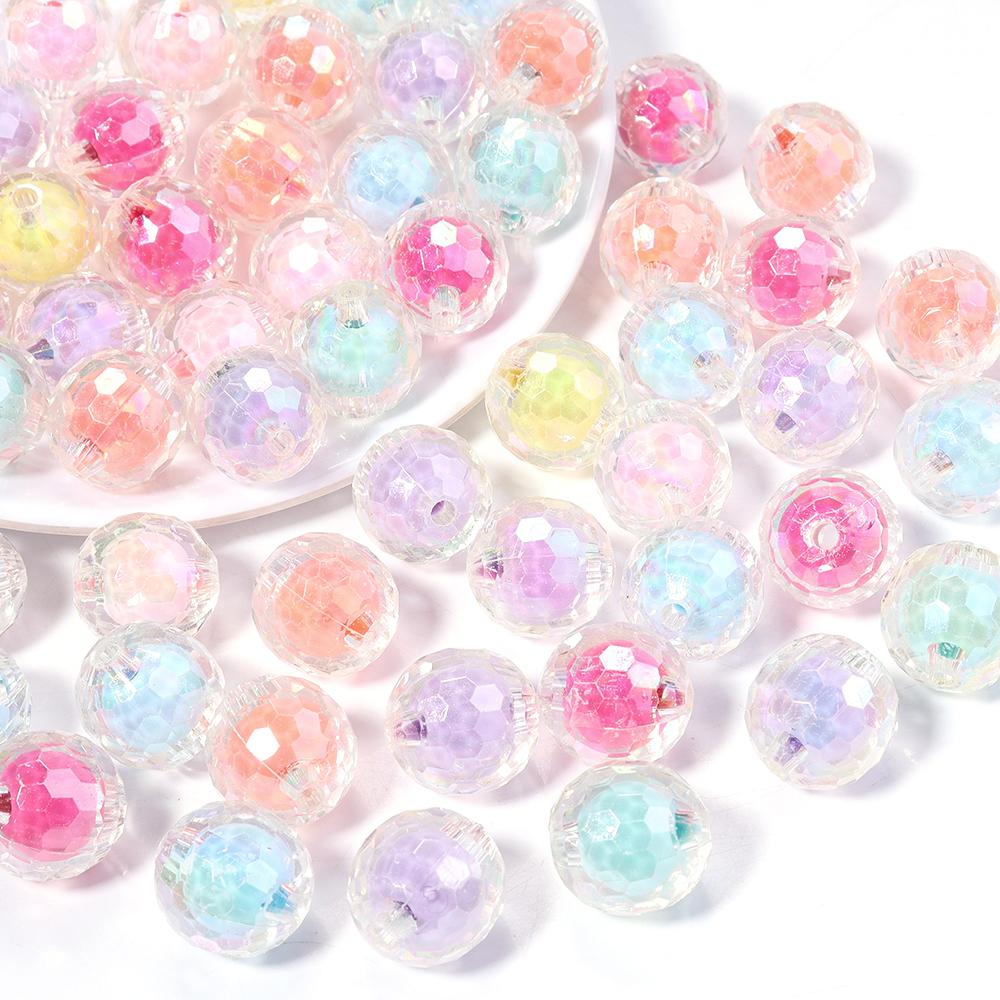 20pcs/lot 16mm AB Colored Faceted Beads Loose Spacer Acrylic Ball Beads For DIY Charms Bracelet Keychains Jewelry Accessories