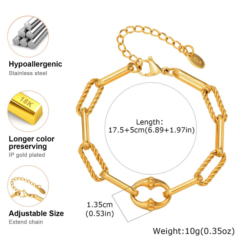Chunky Stainless Steel Bracelets for Women,Gold Color Handmade Chain Ring Accessories Bracelet,Classic Jewelry Gift